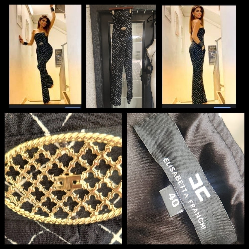 Elisabetta Franchi Black Jumpsuit with Gold Accents